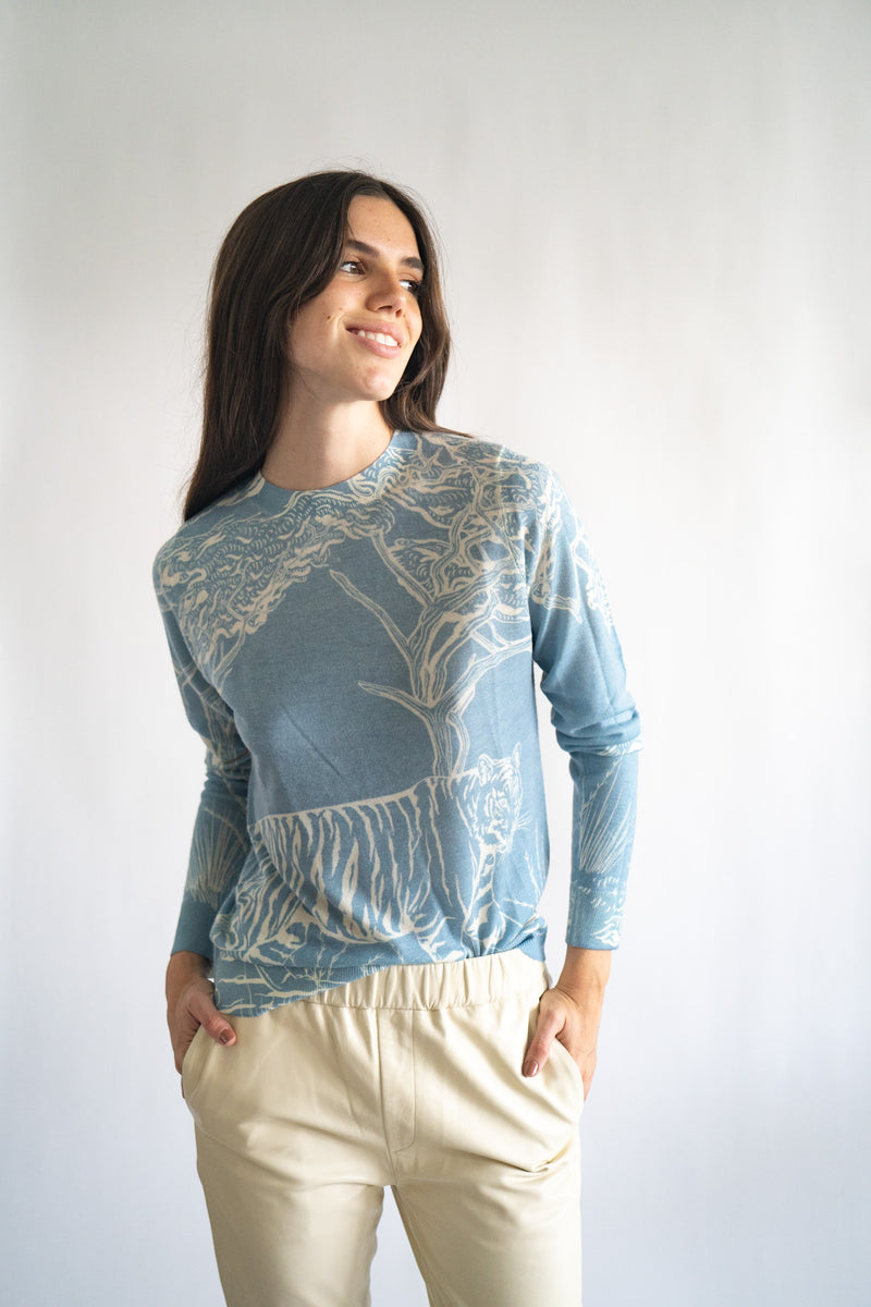 Las Surenas Safari Blue Cashmere Sweater