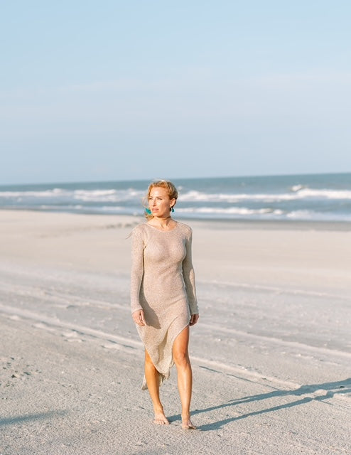 Gold Mesh Long Sleeve Dress
