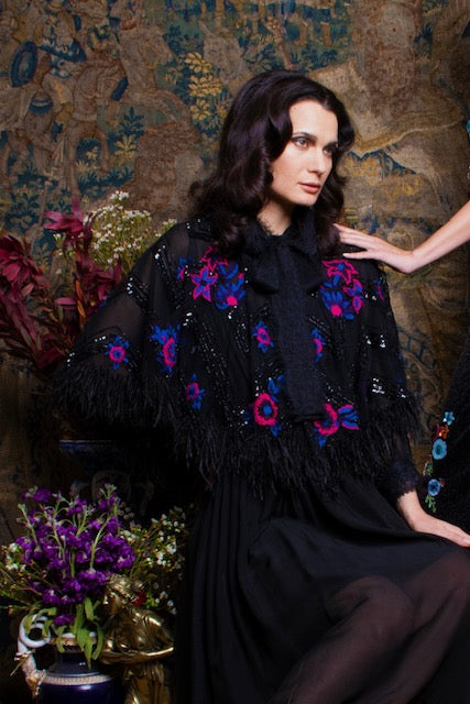 La Fuori Beaded Feather Cape