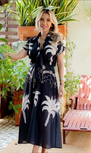 DuoMar Black Palms Knotted Midi