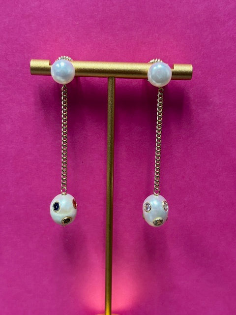 Double Pearl Drop Earrings
