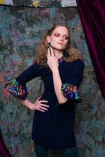 La Fuori Navy Beaded Sleeve Dress