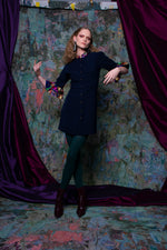 La Fuori Navy Beaded Sleeve Dress