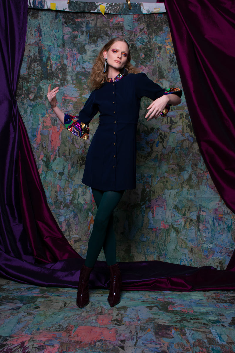La Fuori Navy Beaded Sleeve Dress