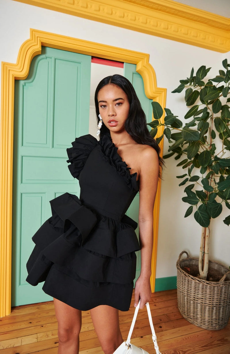 celia b one shoulder dress Celia B One-Shoulder Rickrack Mini Dress