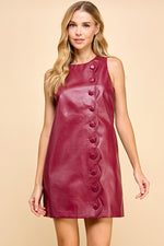 Scallop Button Faux Leather Dress