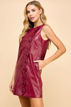 Scallop Button Faux Leather Dress