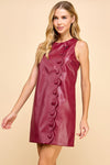 Scallop Button Faux Leather Dress