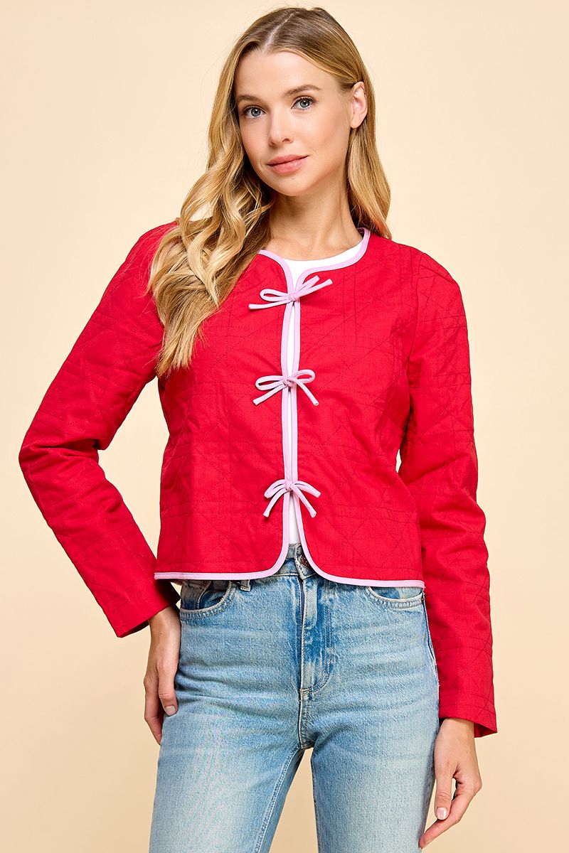 Red Bow Quilted Jacket
