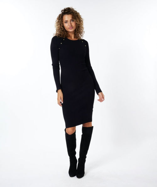 Golden Button Knit Tube Dress
