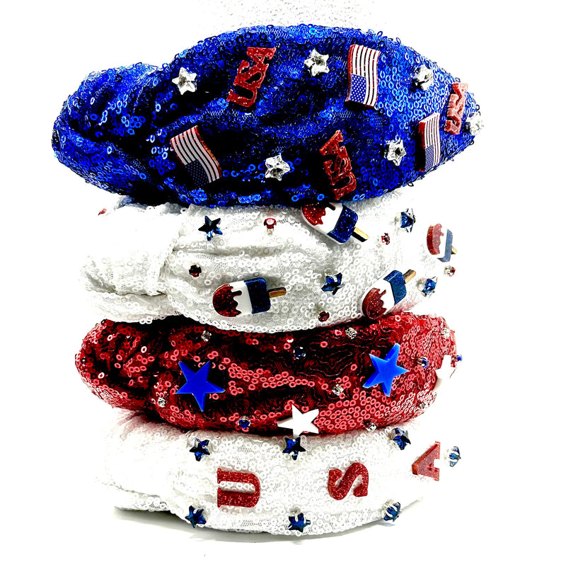 Patriotic Red Sequins Star Headband
