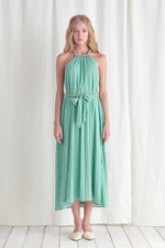 Pleated Maxi Dress with Chain