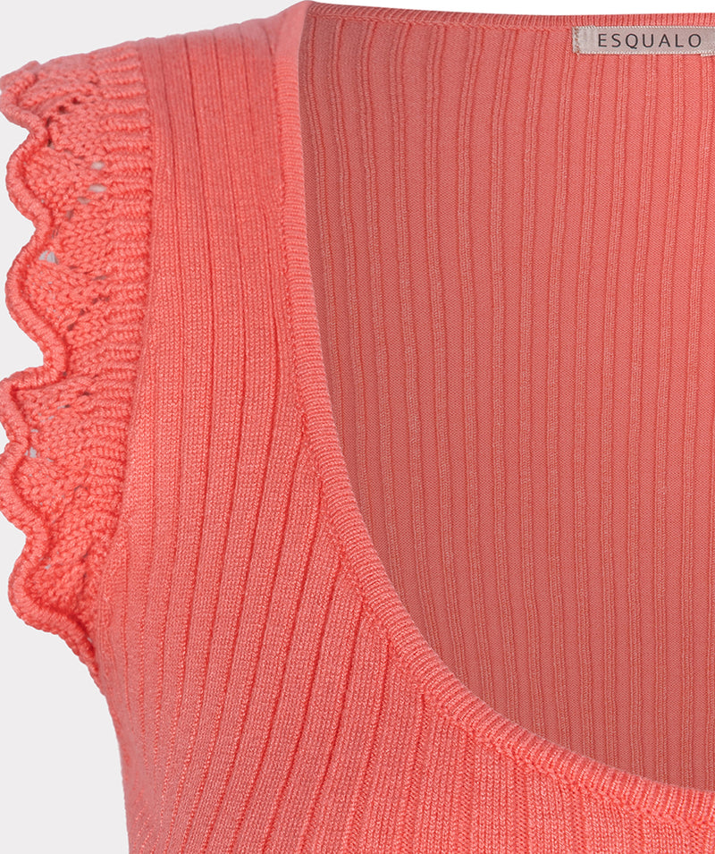 Coral Ribbed Crochet Top