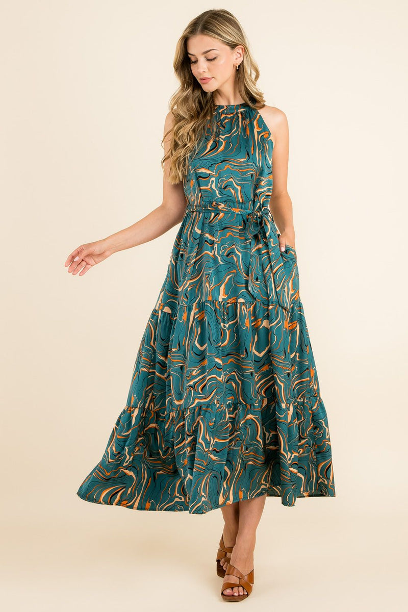 THML Abstract Halter Maxi Dress