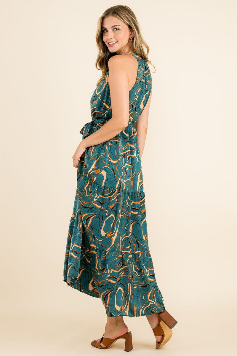 THML Abstract Halter Maxi Dress