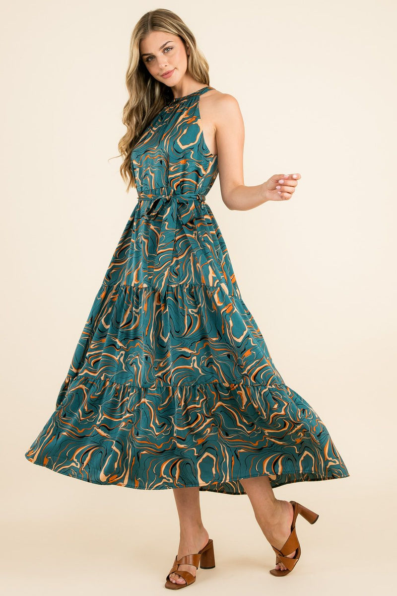 THML Abstract Halter Maxi Dress
