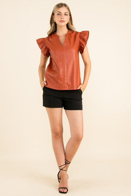 Leather Flutter Sleeve top