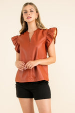 Leather Flutter Sleeve top
