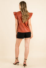 Leather Flutter Sleeve top