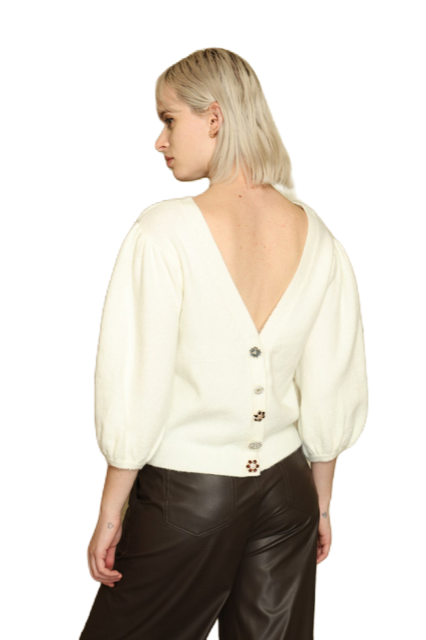 Jewelry Button Reversable Top or Cardigan- Ivory