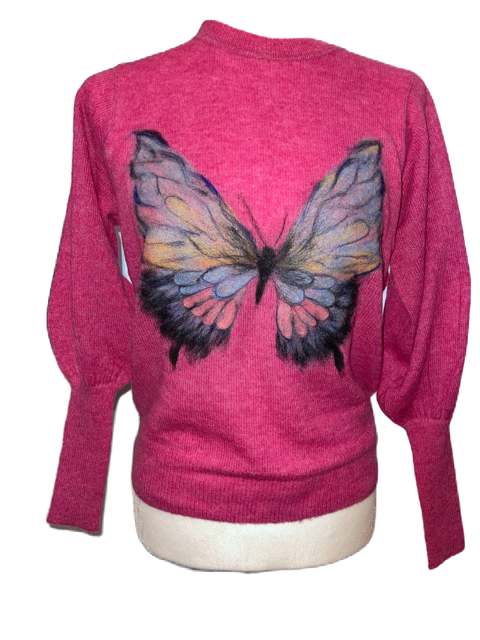 Hot Pink Butterfly Cashmere Sweater