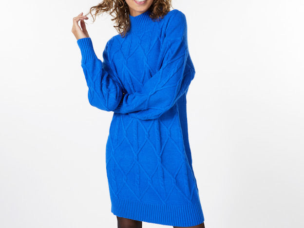 Blue Cable Knit Sweater Dress