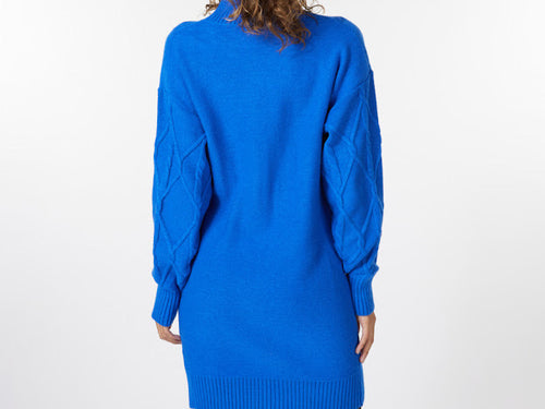 Blue Cable Knit Sweater Dress