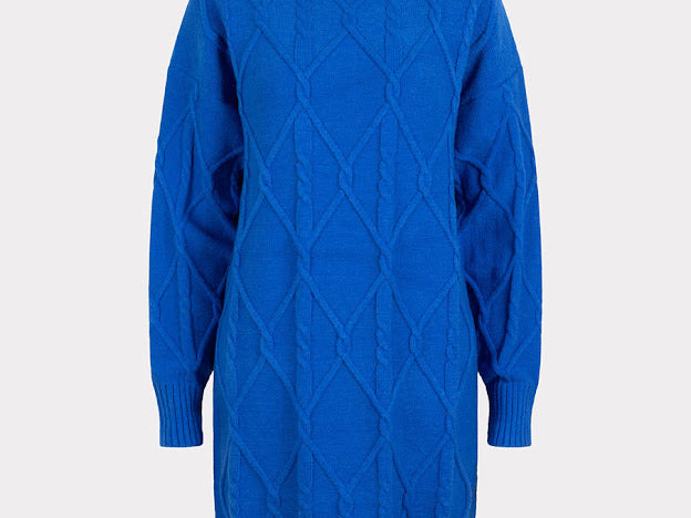 Blue Cable Knit Sweater Dress