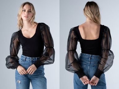 Sheer Puff Sleeve Body Suit