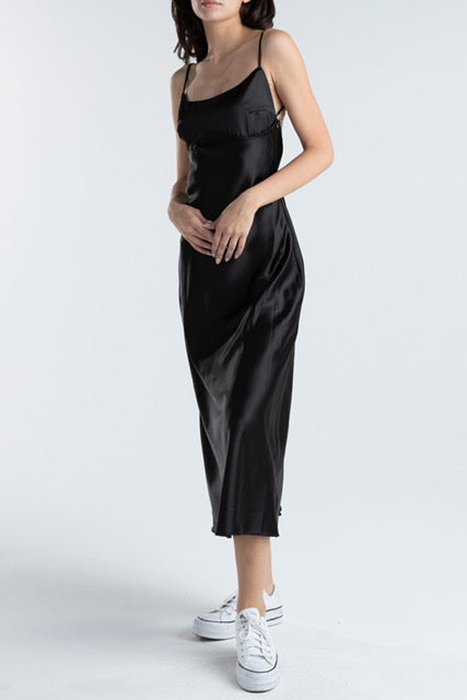 Black Silky Midi Dress