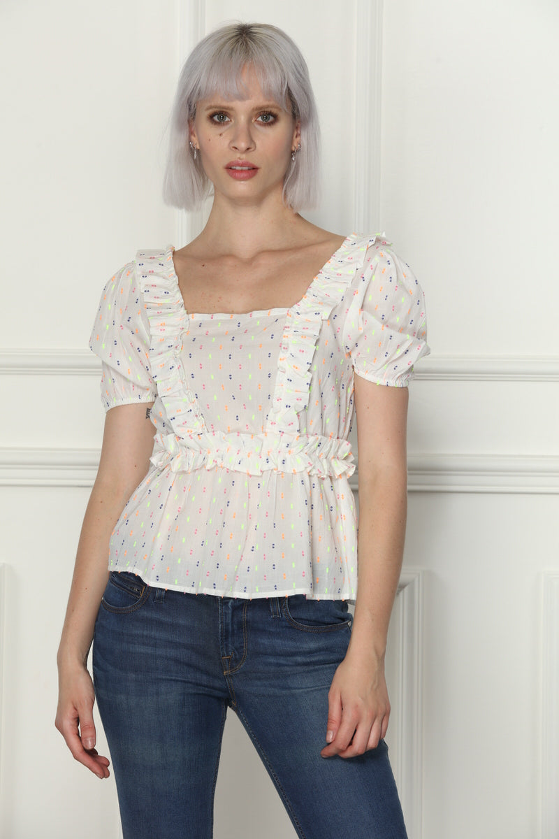 White Multi Ruffle Edge Top