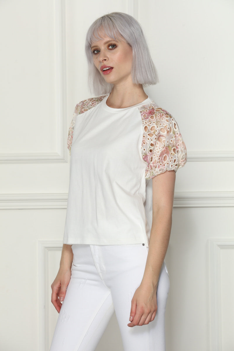 Floral Lace Sleeve T-Shirt