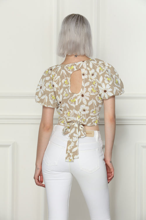 Taupe Floral Tie Back Top