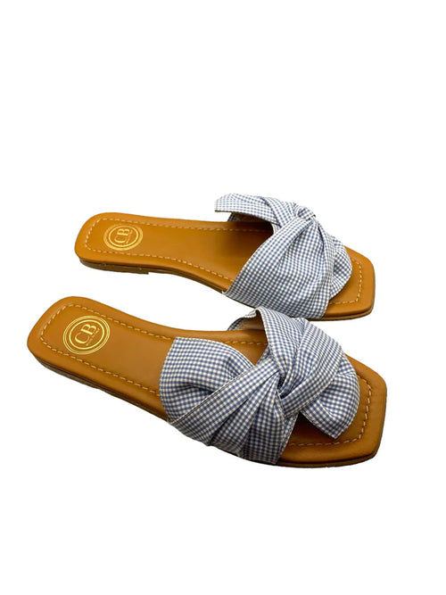 Camillia Benedetti Sorrento Blue Gingham Flat