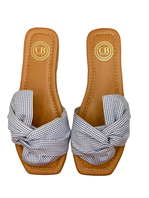 Camillia Benedetti Sorrento Blue Gingham Flat