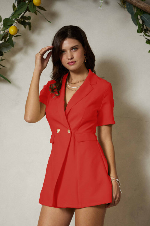 Coral Red Blazer Romper