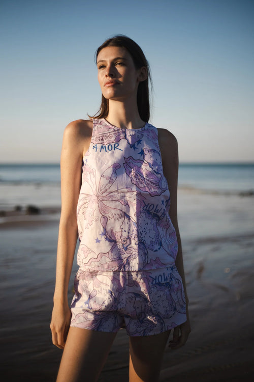 Las Surenas Amor Blue Tank Top