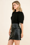 Draped Faux Leather Mini Skirt