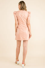 Short Sleeve Leather Dress in Blush