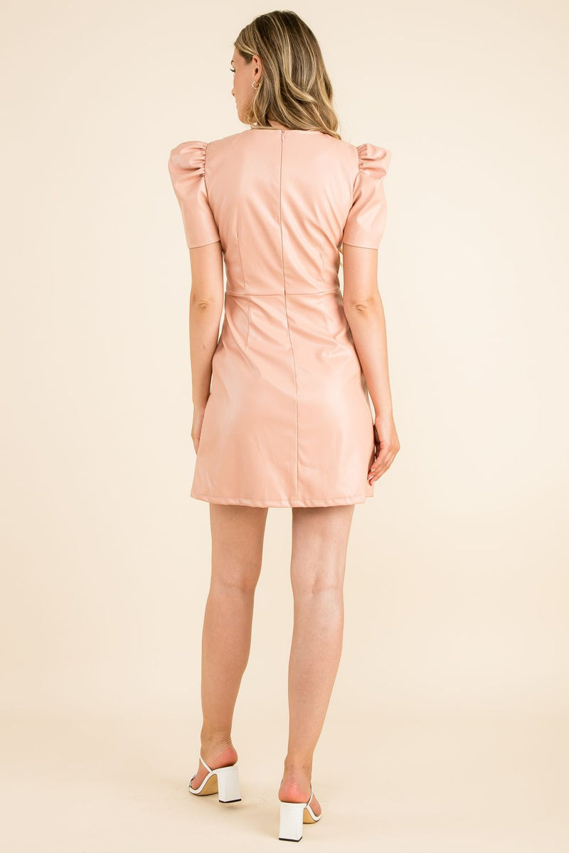 Short Sleeve Leather Dress in Blush