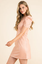 Short Sleeve Leather Dress in Blush