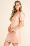 Short Sleeve Leather Dress in Blush