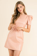 Short Sleeve Leather Dress in Blush
