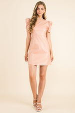 Short Sleeve Leather Dress in Blush