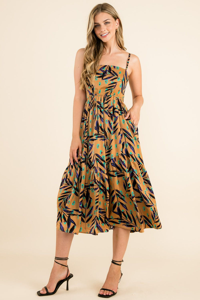 Tiered Print Dress with Pockets