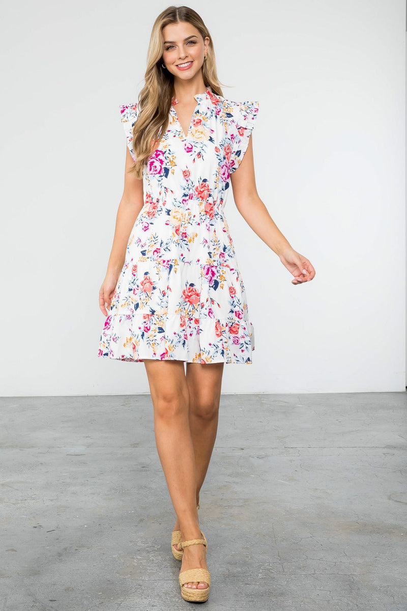 Floral Ruffle Sleeve Dress