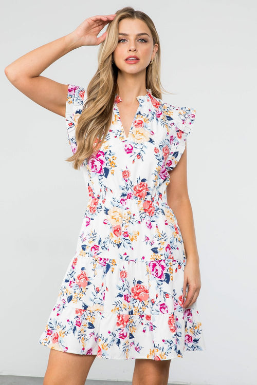 Floral Ruffle Sleeve Dress