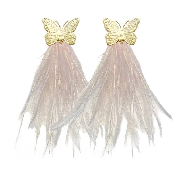 Butterfly Feather Earrings in Baby Pink