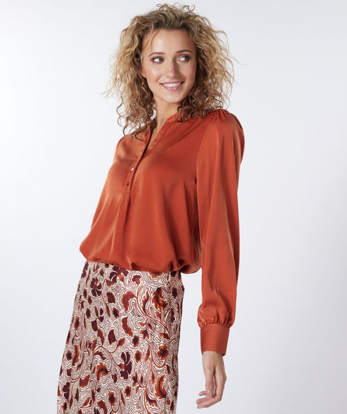 Sateen V-neck Blouse