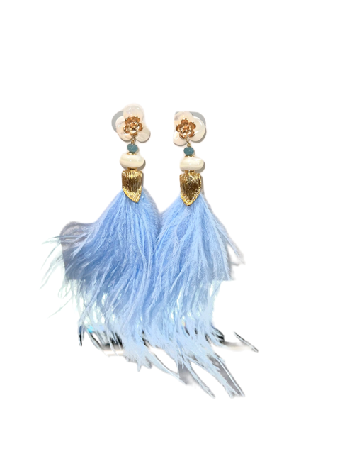 Light Blue Blossom Feather Earrings